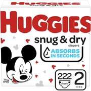 Huggies Snug & Dry Baby Diapers, Size 2, 222 Ct, One Month Supply