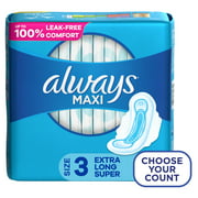 Always Maxi Daytime Pads with Wings, Size 3, Extra Long Super, Unscented, 33 Ct