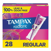 Tampax Radiant Tampons with LeakGuard Braid, Regular Absorbency, Unscented, 28 Count