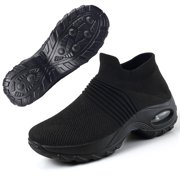 HAOSHIDUO Women's Fashion Sneakers Slip On Mesh Air Cushion Comfortable Wedge Easy Shoes Platform Loafers