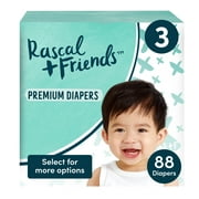 Rascal + Friends Premium Diapers Size 3, 88 Count (Select for More Options)