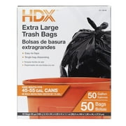 HDX 50 Gal. Extra Large Black Trash Garbage Bags 50-Count Draw & Tie 960362