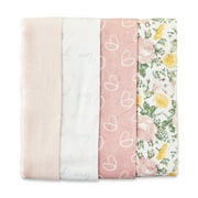 Parent's Choice Cotton Flannel Receiving Blankets, Floral, Pink, 4-Pack for Baby Girls 0-12 months