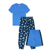 Wonder Nation Boys Short Sleeve Top, Shorts, and Jogger Pants 3-Piece Sleep Pajama Set, Sizes 4-16 Husky