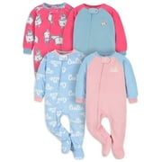 Gerber Baby & Toddler Girl Microfleece Blanket Sleeper Pajamas, 4-Pack, Sizes 0/3 Months -5T
