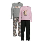 Isotoner Girls Long Sleeve Top and Pants Pajama Sleep Set, 4-Piece, Sizes 4-14
