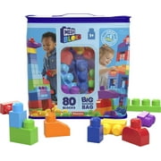 MEGA BLOKS 80-piece Big Building Bag Blocks for Toddlers 1-3, Blue