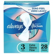 Always Infinity Feminine Pads with wings, Size 3, Extra Heavy Absorbency, unscented, 28 Ct