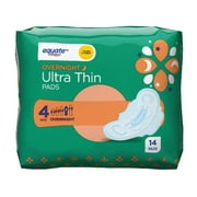 Equate Ultra Thin Pads with Wings, Overnight, Unscented, 14 ct