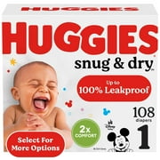 Huggies Snug & Dry Baby Diapers, Size 1 (8-14 lbs), 108 Ct (Select for More Options)