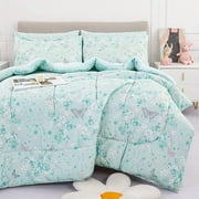 Viviland Twin Butterfly Comforter Set for Girls - Kids Brushed Microfiber Twin Bedding Set - 5 Pieces Machine Washable Bed in A Bag with Soft Comforters, Sheet Set, Shams - Pale Green