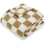 HOMRITAR Super Soft Baby YPF5 Blanket for Boys Warm Cozy Reversible Checkerboard Toddlers Blanket, Fluffy Fuzzy Plush Lightweight Bed Blanket with Chessboard Grid Design 380GSM Khaki 30 x 40 Inch