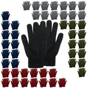 50 Pack of Bulk Wholesale Adult One Size Knit Stretch Cold Winter Weather Gloves for Men, Women, Teens, Homeless, Charity Donations for Harsh Temperatures in Black, Gray, Navy Blue, Red and Green