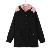 YOTAMI Jackets for Women - Button Down Fall and Winter Solid Jacket with Pockets Long Sleeve Hooded Keep Warm Outwear Coat Black M