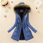 LoyisViDion Coat Winter Womens Warm Coat Hooded Jacket Slim Winter Outwear Coats Dark Blue L