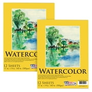 U.S. Art Supply 11" x 14" Premium Heavyweight Watercolor Painting Paper Pad, Pack of 2, 12 Sheets Each, 140 Pound (300gsm) - Cold Pressed, Acid-Free, Wet, Dry & Mixed Media - Artists, Students, Adults