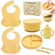 Benoxine Silicone Baby Feeding Set,Baby Led Weaning Set, 7Pcs-BPA Free,100% Food-Grade Silicone,Yellow, 6M+